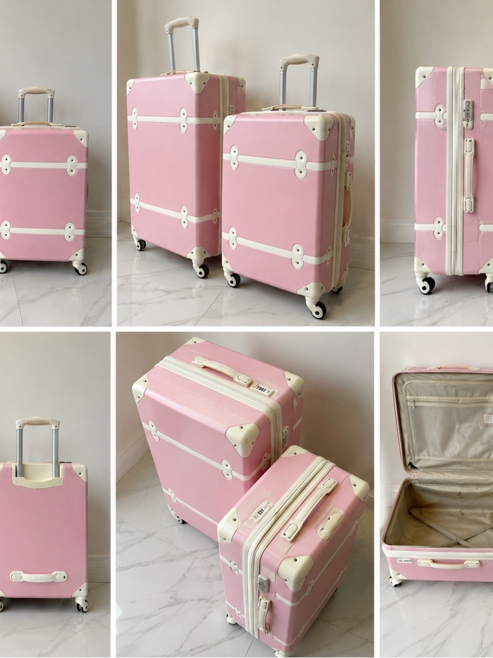 Pink Retro Hard-Shell Suitcase Set - Two Piece - Picture 2 of 3